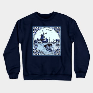 Dutch Blue Delft Sailboats and Windmills Print Crewneck Sweatshirt